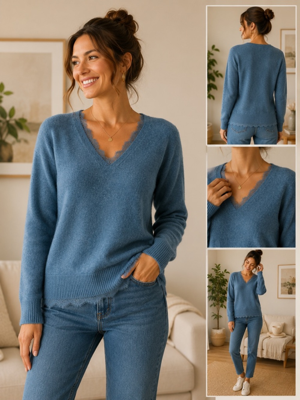 Soft Surroundings Slate Blue V-Neck Sweater